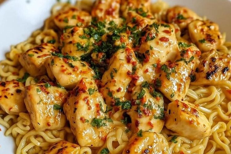 Ramen poulet épicé ail crémeux